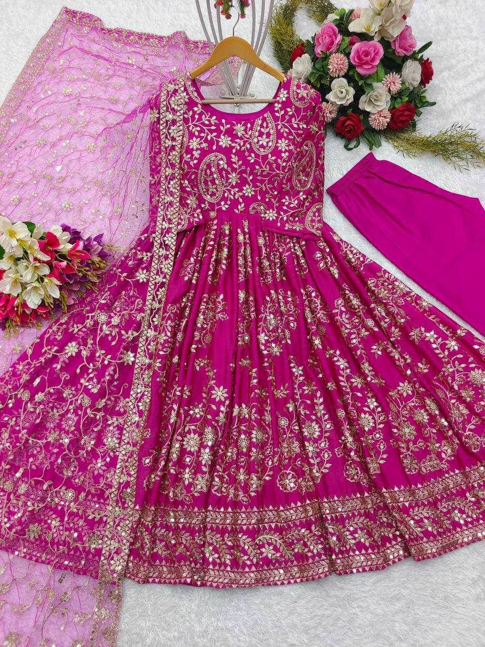 Chinon Silk Embroidery Designer Gown - MYLUXURY LANE ENTERPRISE